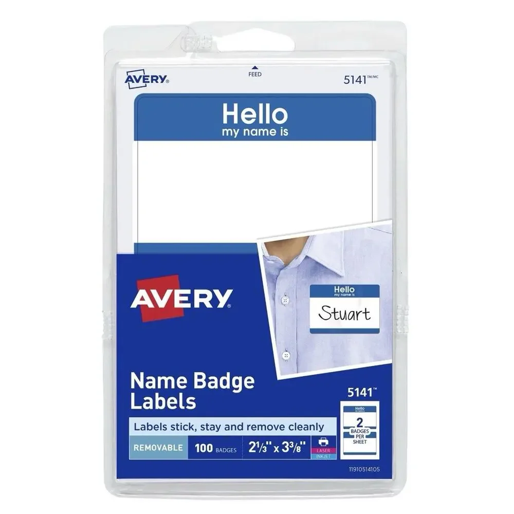 Avery Hello My Name Is Name Tags, Blue Border, 100 Badges